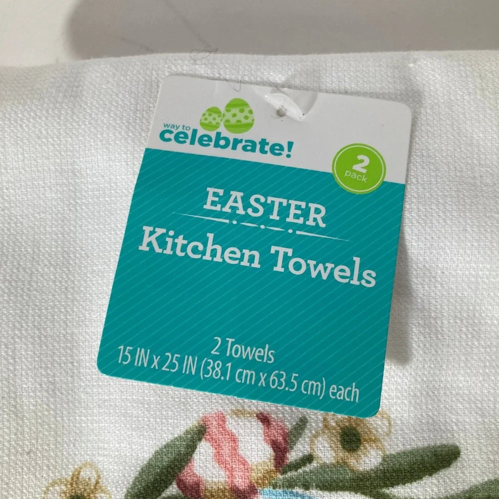 Set of Spring Easter Floral Tea Towels Grace‎ & Peace White 15 x 25